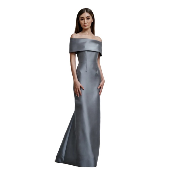 Catherine Regehr Off Shoulder Roll Collar Gown with Spiral Hem